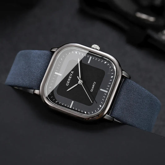 Fashion Square Men's Watches Minimalist Leather Strap Quartz Wristwatch Reloj Hombre（Without Box）