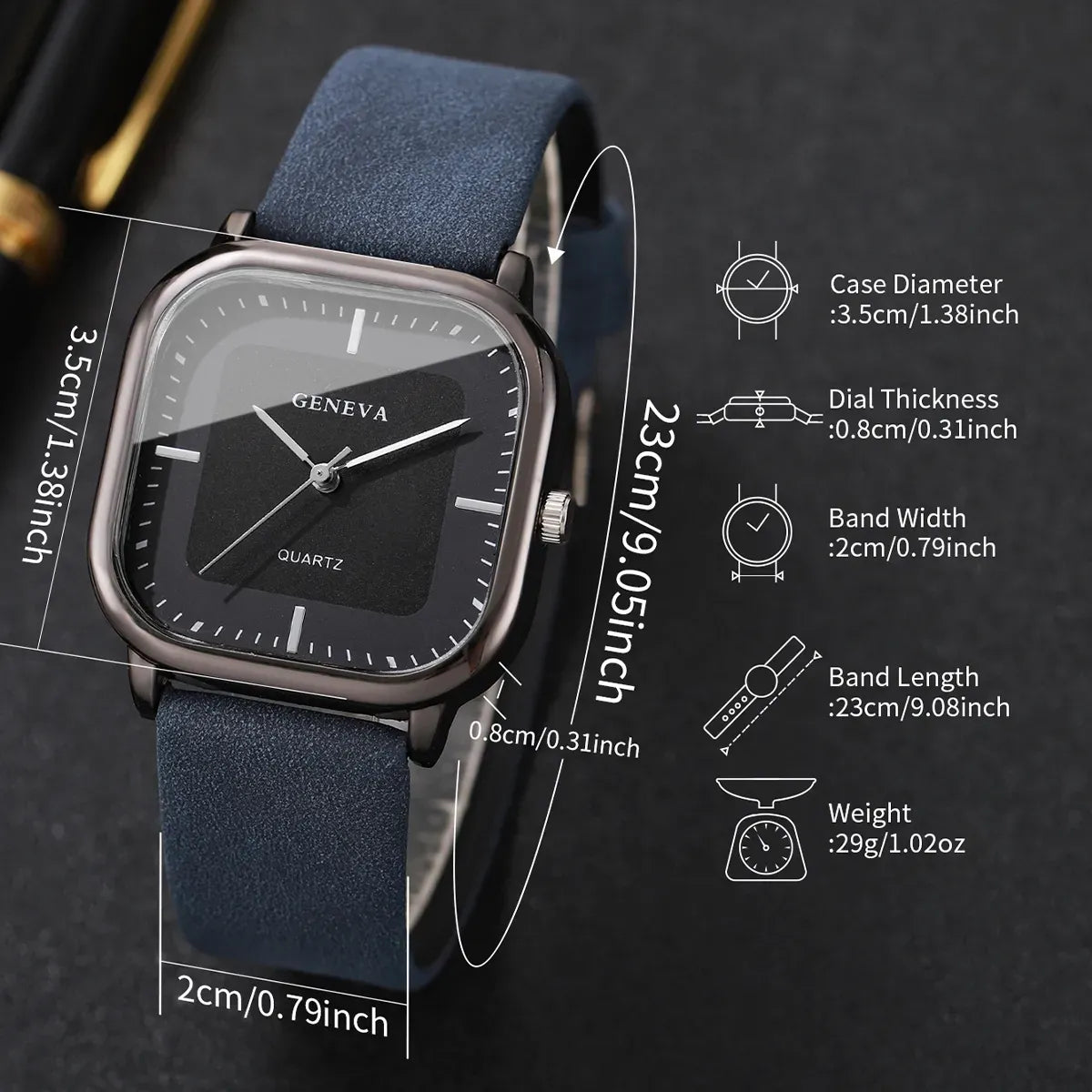 Fashion Square Men's Watches Minimalist Leather Strap Quartz Wristwatch Reloj Hombre（Without Box）