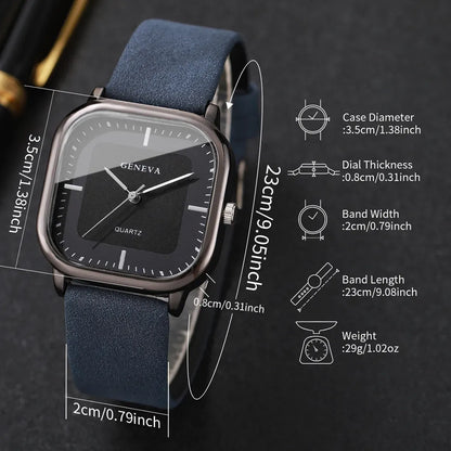 Fashion Square Men's Watches Minimalist Leather Strap Quartz Wristwatch Reloj Hombre（Without Box）