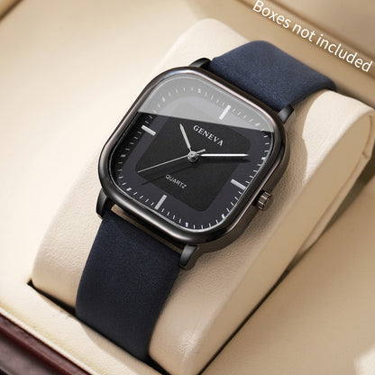 Fashion Square Men's Watches Minimalist Leather Strap Quartz Wristwatch Reloj Hombre（Without Box）