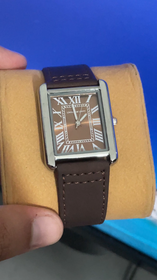Classic Vintage Collection Roman Numeral Dial Watch for Men Luxury Leather Strap Watch for Boys Trendy Rectangular Dial Watch for Gents