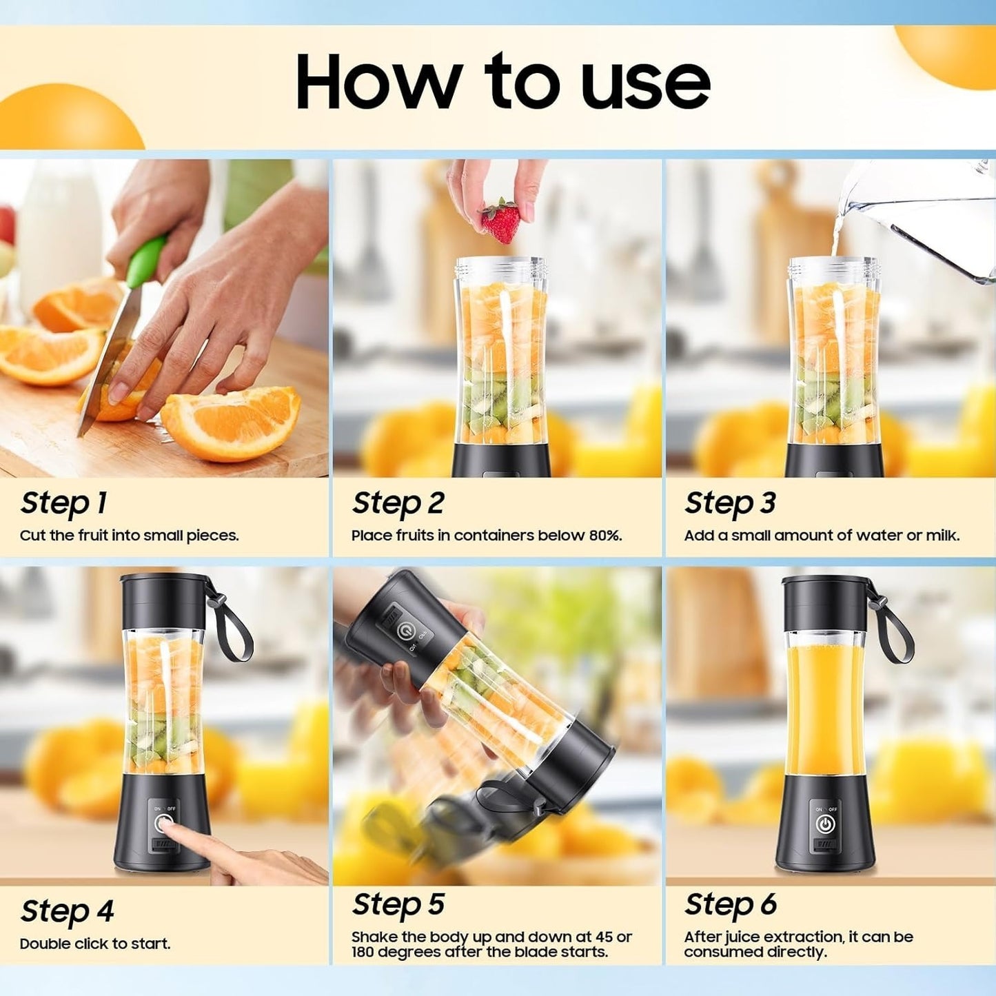 High Performance & Fast With Warranty – Juicer - 380 ml – Juicer Machine – Mini Juicer Machine – Blender – Blender Machine – Rechargeable Smoothie Maker For Travel, Gym, Office & Home – Perfect For Shakes, Juices & Smoothies Anywhere