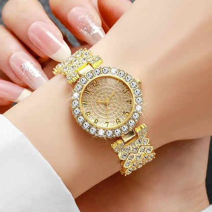 5PCS Elegant Women's Quartz Watch Rhinestone Jewelry Set Luxury Bracelet Strap Wristwatches for Girls Clock（Without Box）