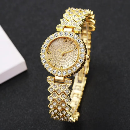 5PCS Elegant Women's Quartz Watch Rhinestone Jewelry Set Luxury Bracelet Strap Wristwatches for Girls Clock（Without Box）