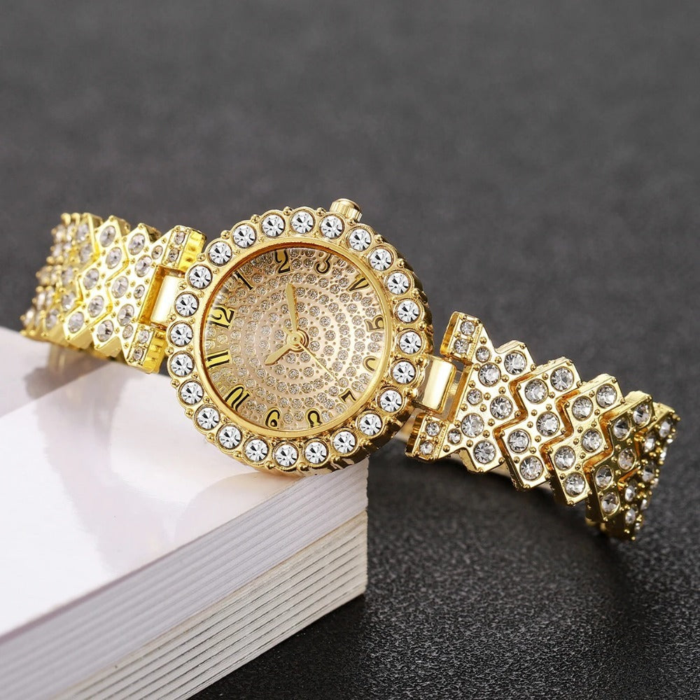 5PCS Elegant Women's Quartz Watch Rhinestone Jewelry Set Luxury Bracelet Strap Wristwatches for Girls Clock（Without Box）